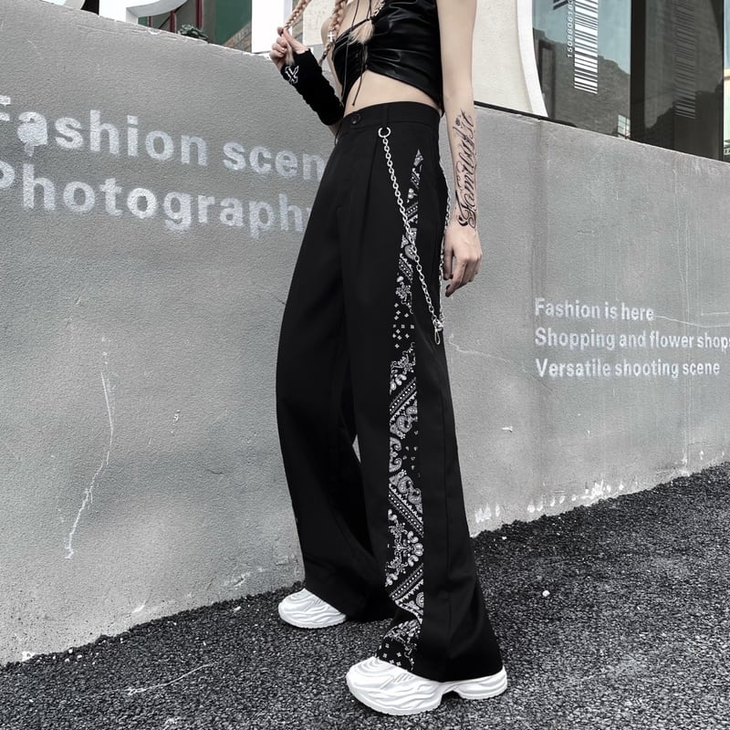 サブカル 服 地雷系 通販 パンツ ハイウエスト ワイドパンツ ストレート ゴシック