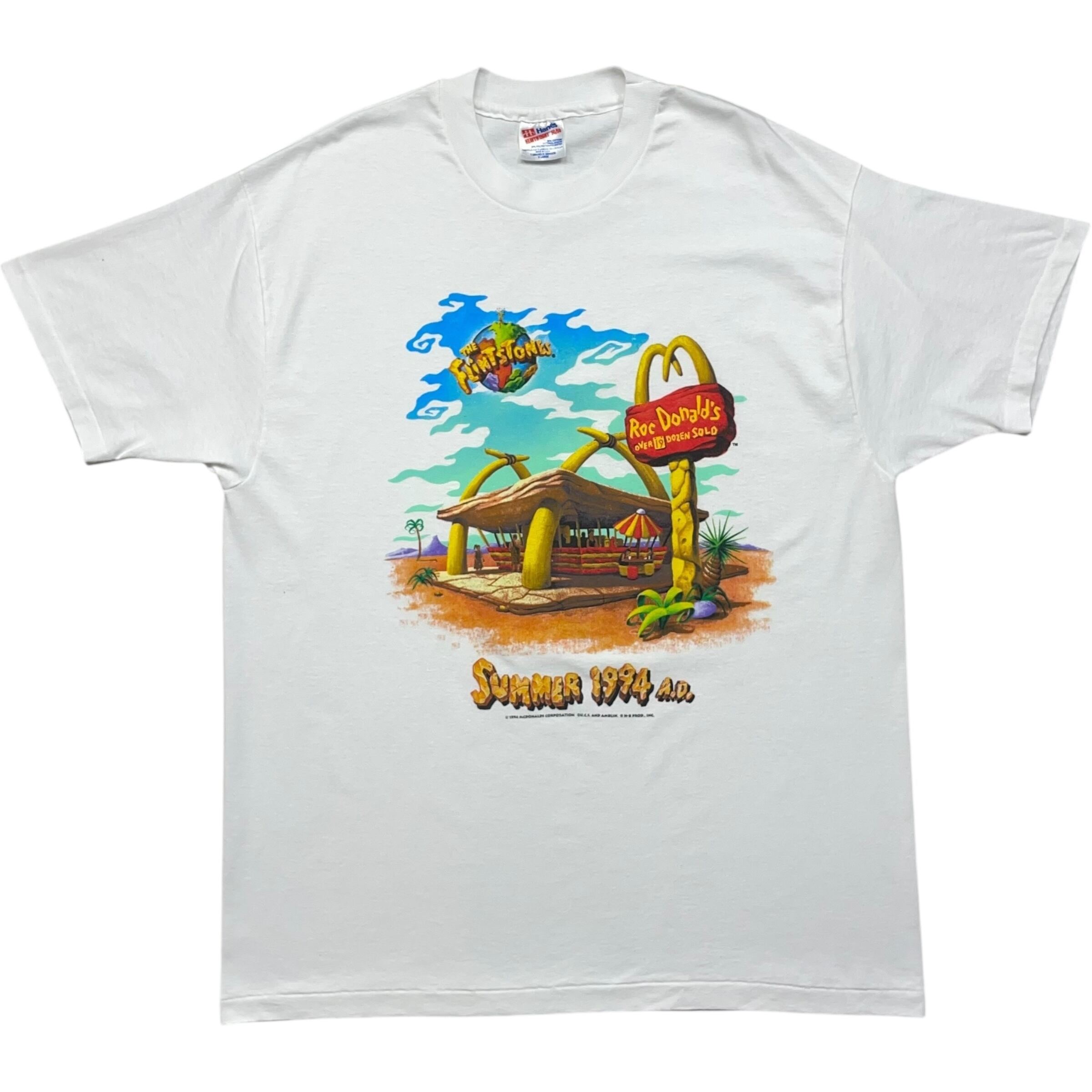 《XL》 Hanes ヘインズ Tシャツ 映画『フリントストーン/モダン石器時代』 マクドナルドプロモーションTシャツ フロントプリント ホワイト USA製 90年代 vintage no.8177