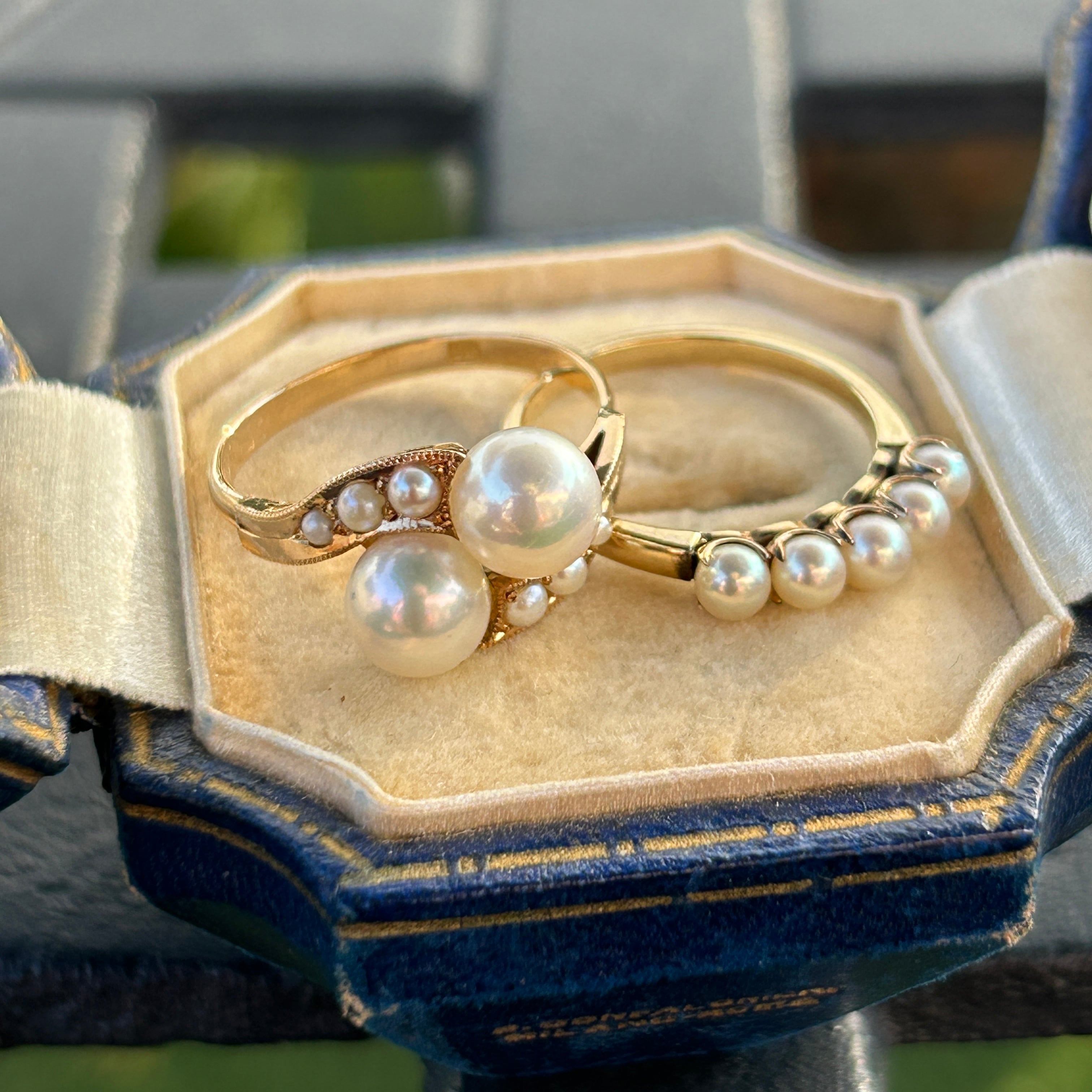 ヴィンテージ　18金美珠アコヤと芥子のトワエモアリング