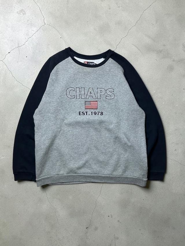 CHAPS Ralph Lauren American Flag Logo Gray Navy Raglan Crewneck Sweatshirt