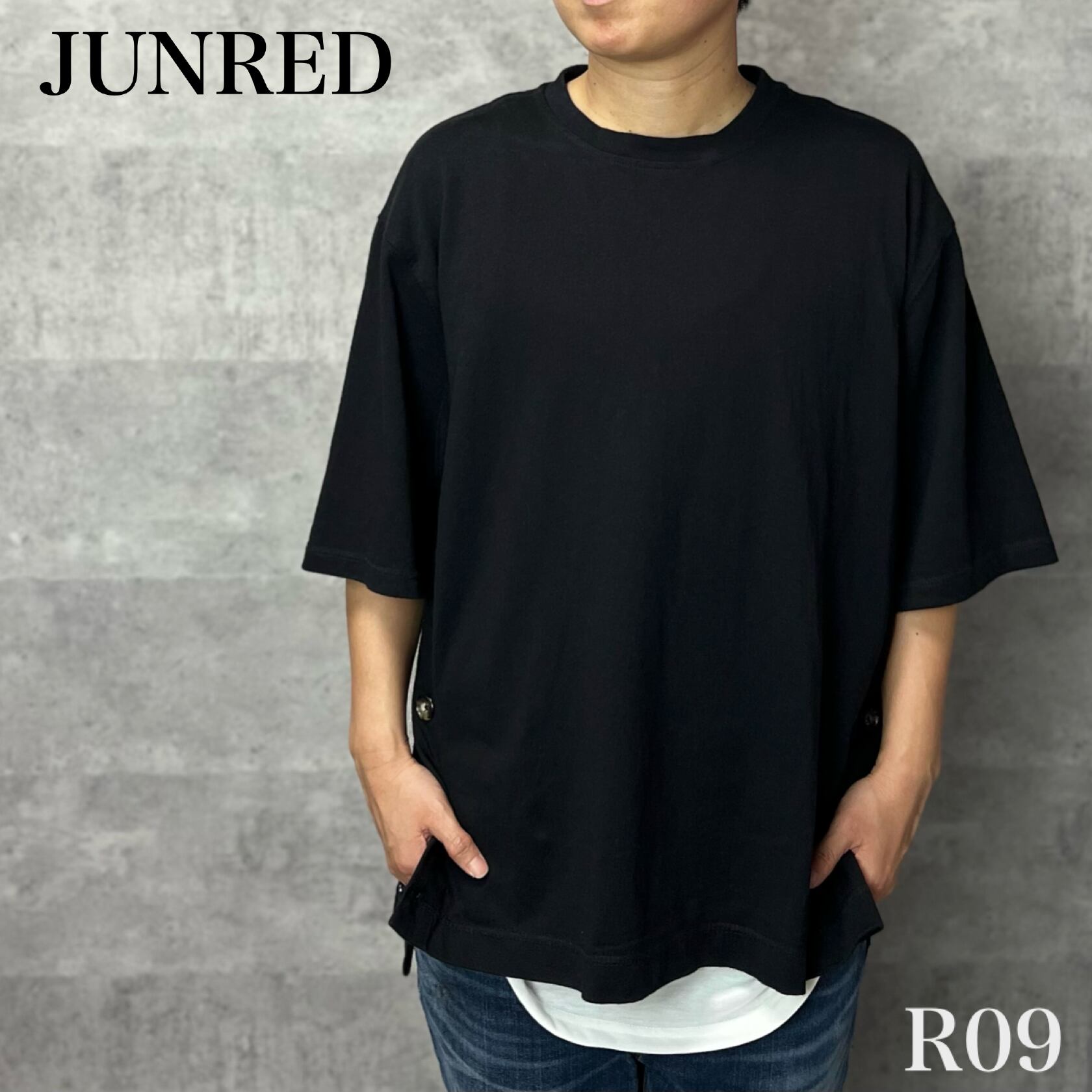 ジュンレッド JUNRED サイドボタンルーズ Tシャツ カットソー 半袖 黒