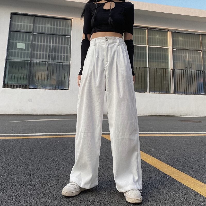 サマーレディーススタンダードルーズパンツ ホワイト薄手カジュアルスタイルハイウェスト レトロ ストリート 夏物 ケッペル52433498094