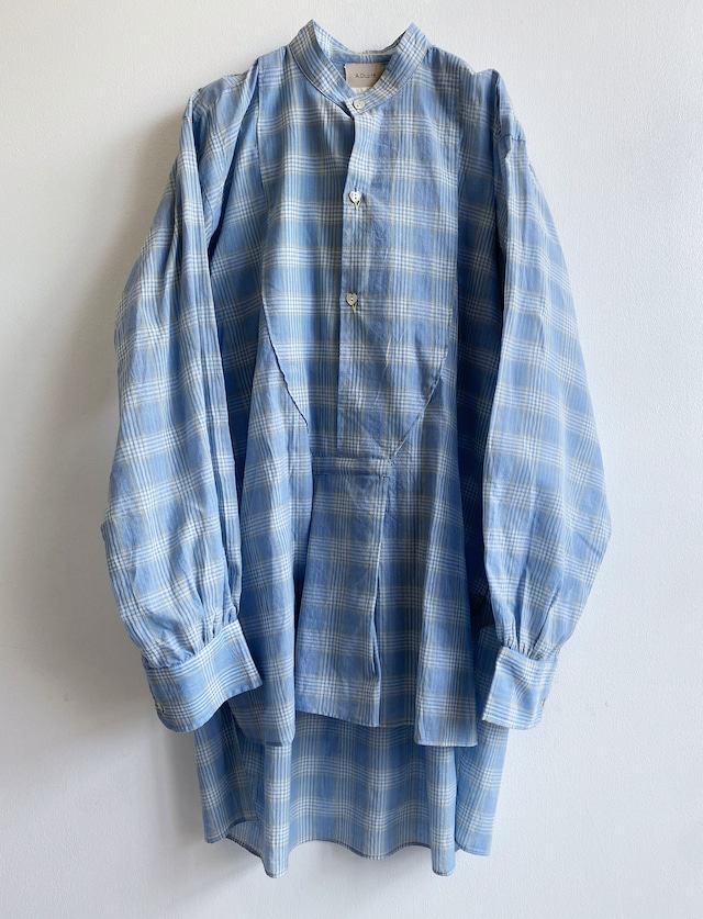 Pullover gather blouse "blue & yellow check" khadi cotton