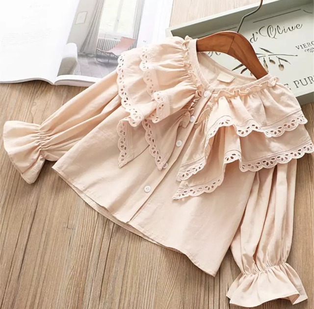 フリルカラーブラウス》》》》》キッズ　海外子供服　レース　トレンド　お出かけ　ガール