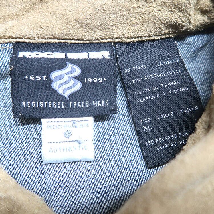古着 ROCA WEAR デニムジャケット カバーオール 襟スウェード 表記：XL