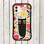 受注生産 iPhoneケース 黒猫と花のサイケ民芸総柄｜猫モチーフ PSYF073B