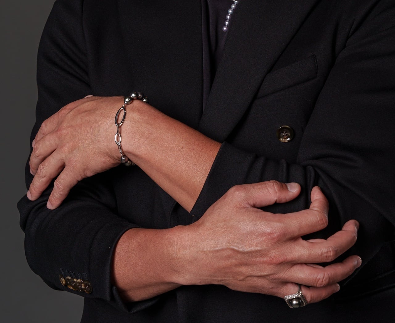 BRISTOL] 黒蝶真珠ブレスレット （シルバーチェーン）M size | 株式