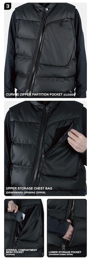 REINDEE LUSION 25AW プリマロフトゴールド ダイアゴナルジップ 防水キルトベスト