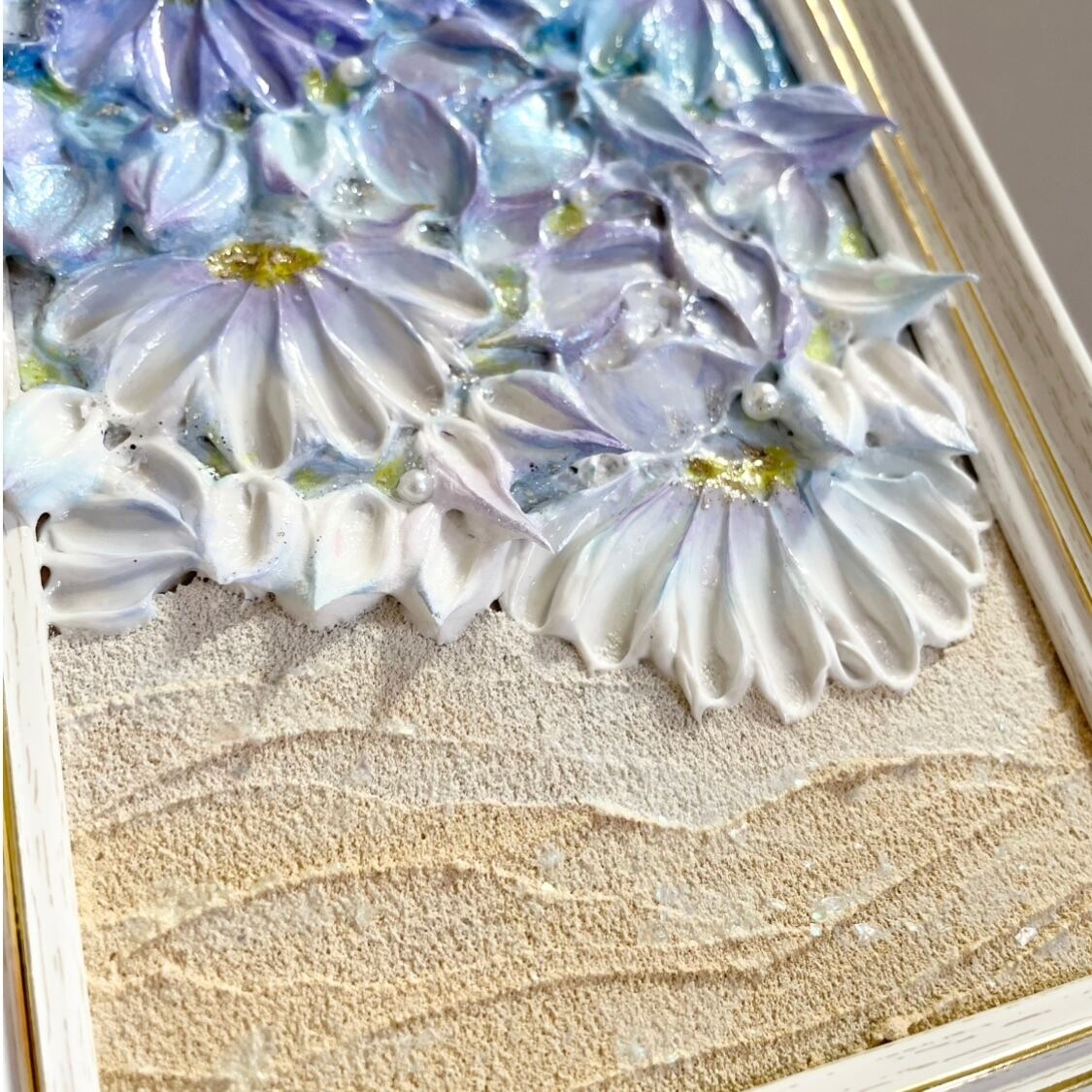 花海の窓」 18×13㎝ 海のテクスチャーアート 海のインテリア 額縁