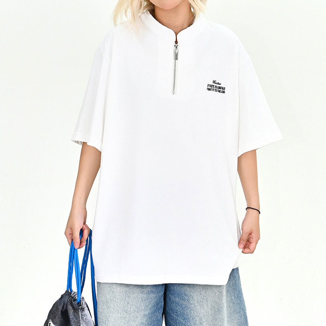 ミニマルワンポイントロゴハーフジップTシャツ 2col R02009