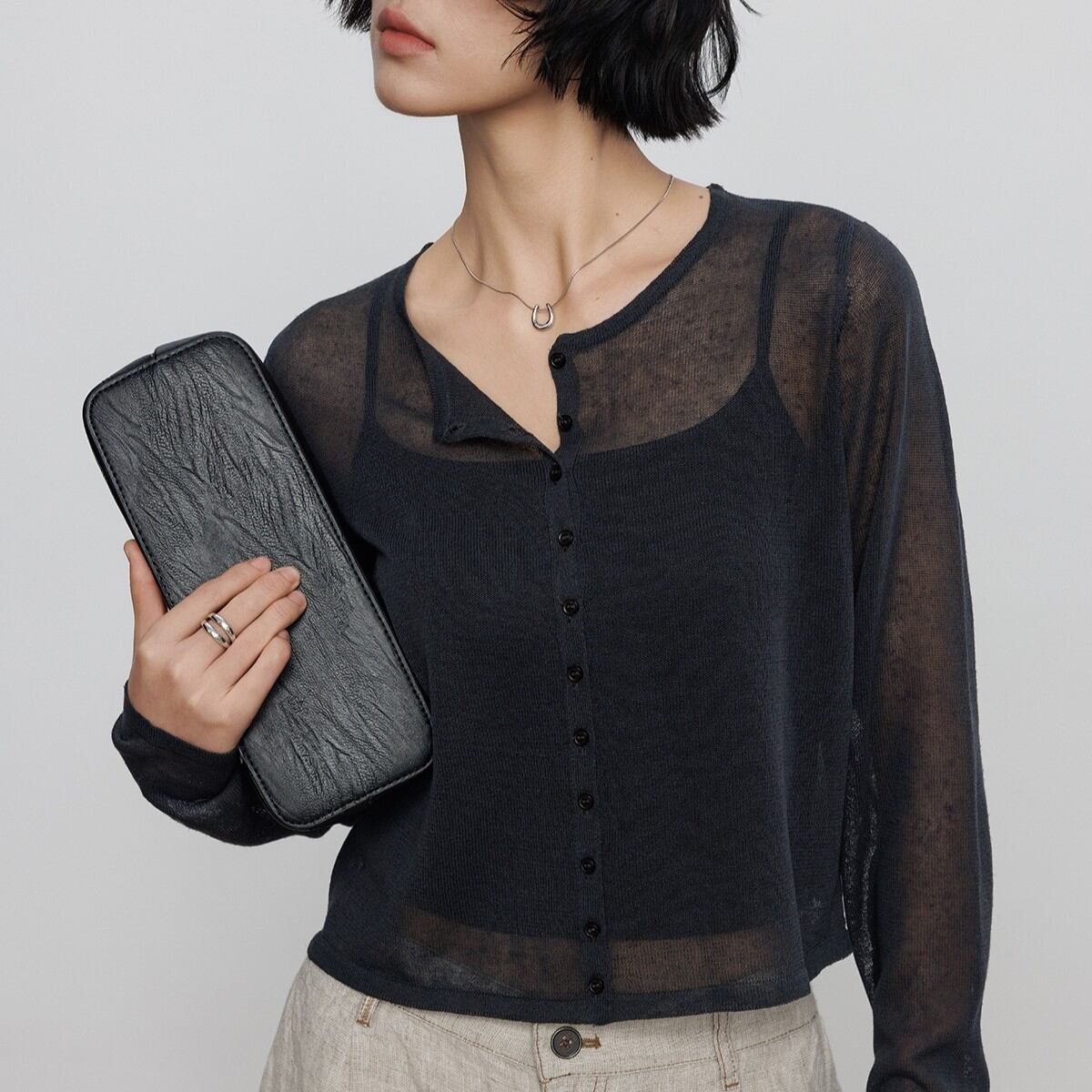 クルーネックシアーカーディガン T0144