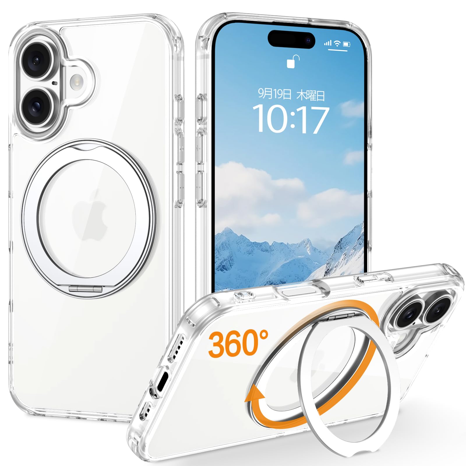 【360度回転スタンド・薄くて軽い】GaoBao iphone 16 ケース クリア 耐衝撃 薄型 シンプロテクター ストラップホール付き 衝撃吸収 MagSafe対応 ワイヤレス充電対応 角保護強化 マグネット 黄ばみ防止 あいふおん16 ケース クリア