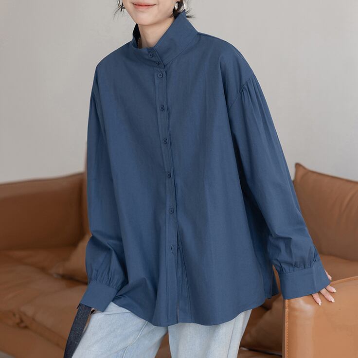 Stand-up collar blue shirt S321