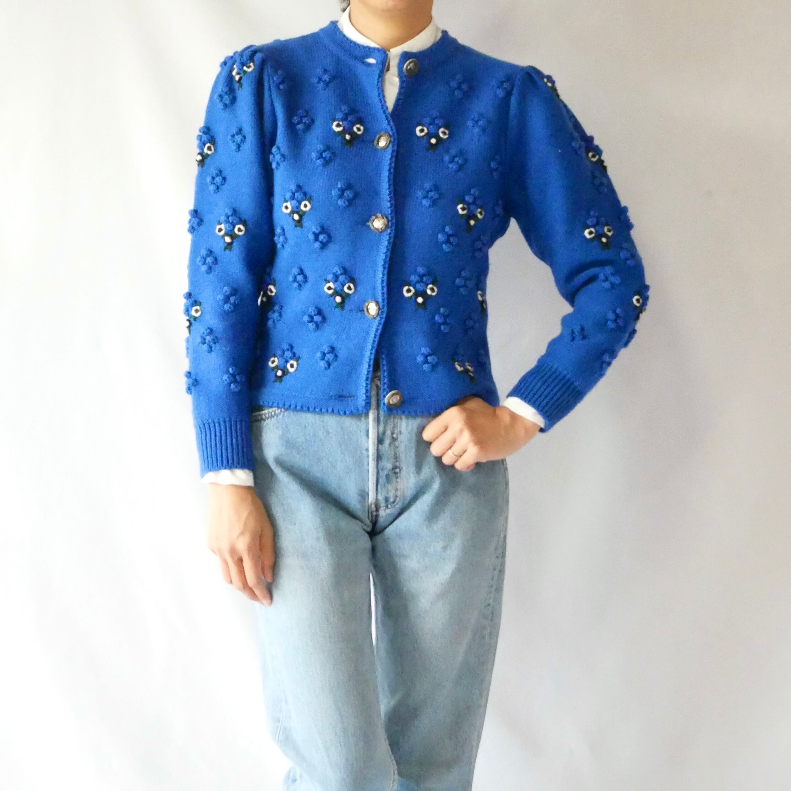 JOSEPH ヴィンテージ ニット3D刺繍 カーディガン ウール ポップコーン ヴィンテージ ハンドニット3D刺繍カーディガン ウール イタリア製