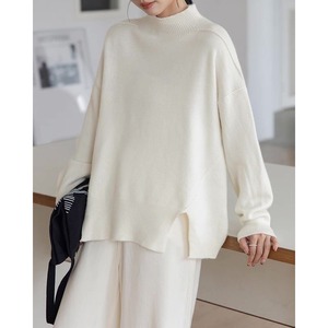 high neck shoulder stitch knit pullover   101648