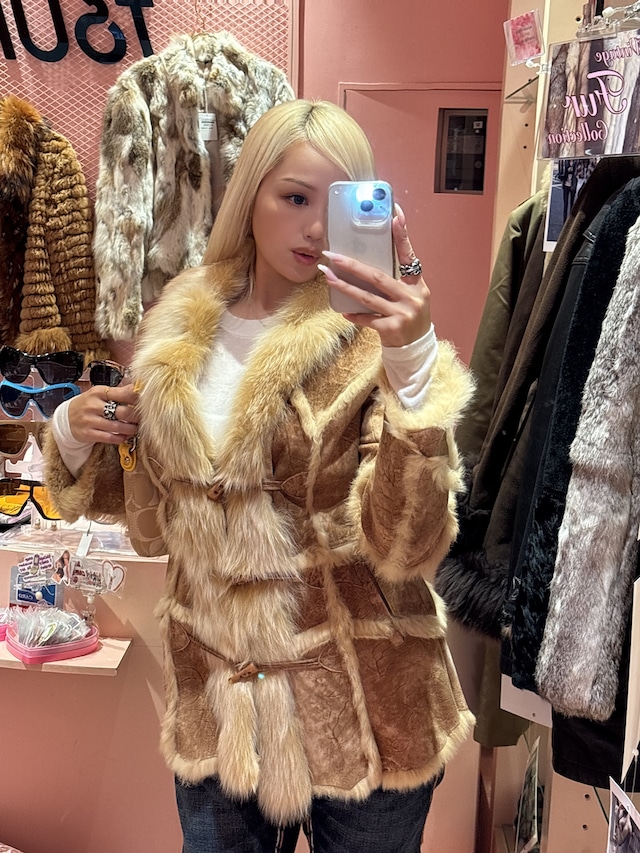 VINTAGE FUR MOUTON COAT        Y2K