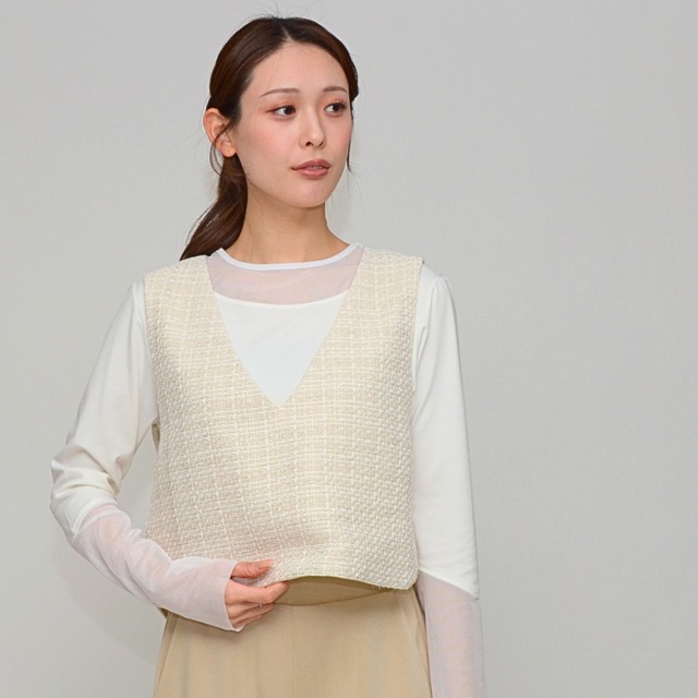 【トレンド感プラス】スプリングツイード・ラウンドヘムベスト ‐　LER-2441D ベージュ ‐