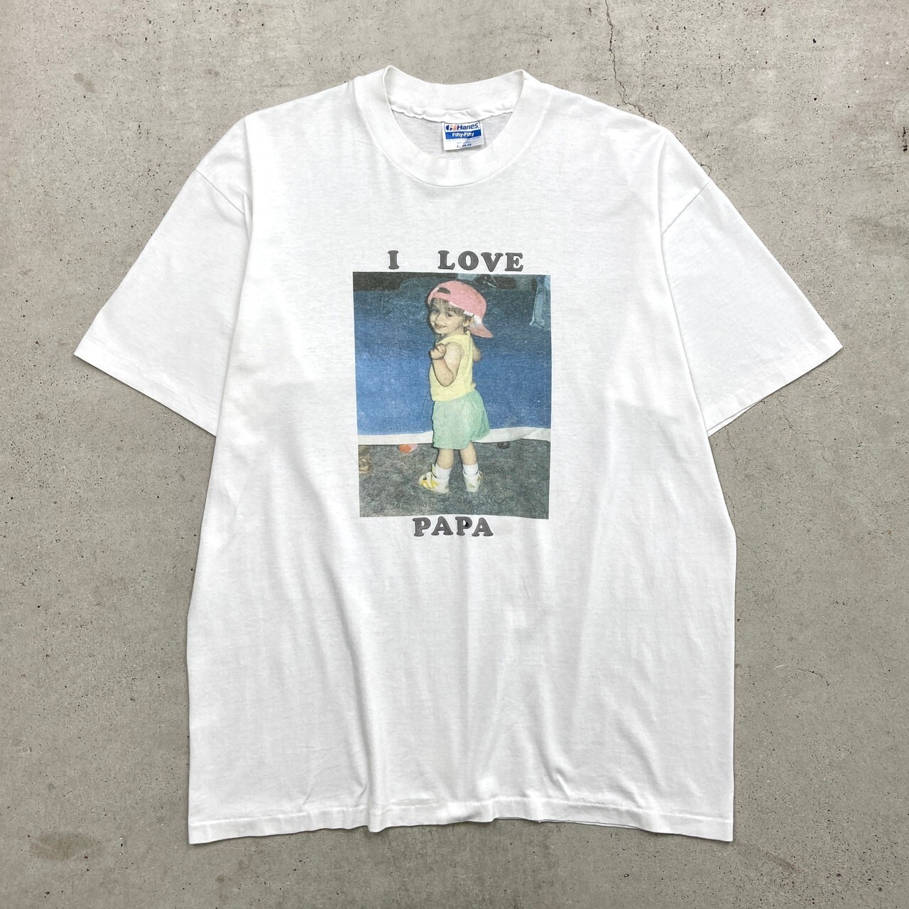 80年代〜90年代 USA製 I LOVE PAPA フォトプリントTシャツ 誰やねんT 
