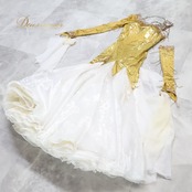 社交ダンス 衣装 クリスアン CHRISANNE イングランド製 スタンダードドレス ワンピース ドレス ホワイト系 ゴールド系 白 金 デモ 競技 ダンス パーティ 発表会 レース フロート レディース ゴージャス 大人かわいい エレガント