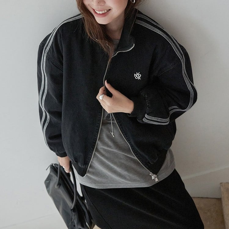 スタンドカラーデニムラインジャケット 2color [am03455] | amgot