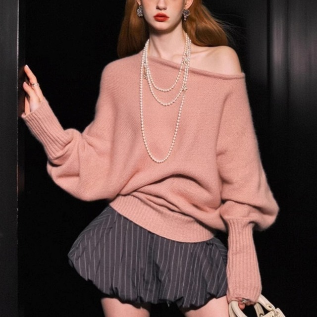 アシンメトリーネック ドルマン ニット 239055