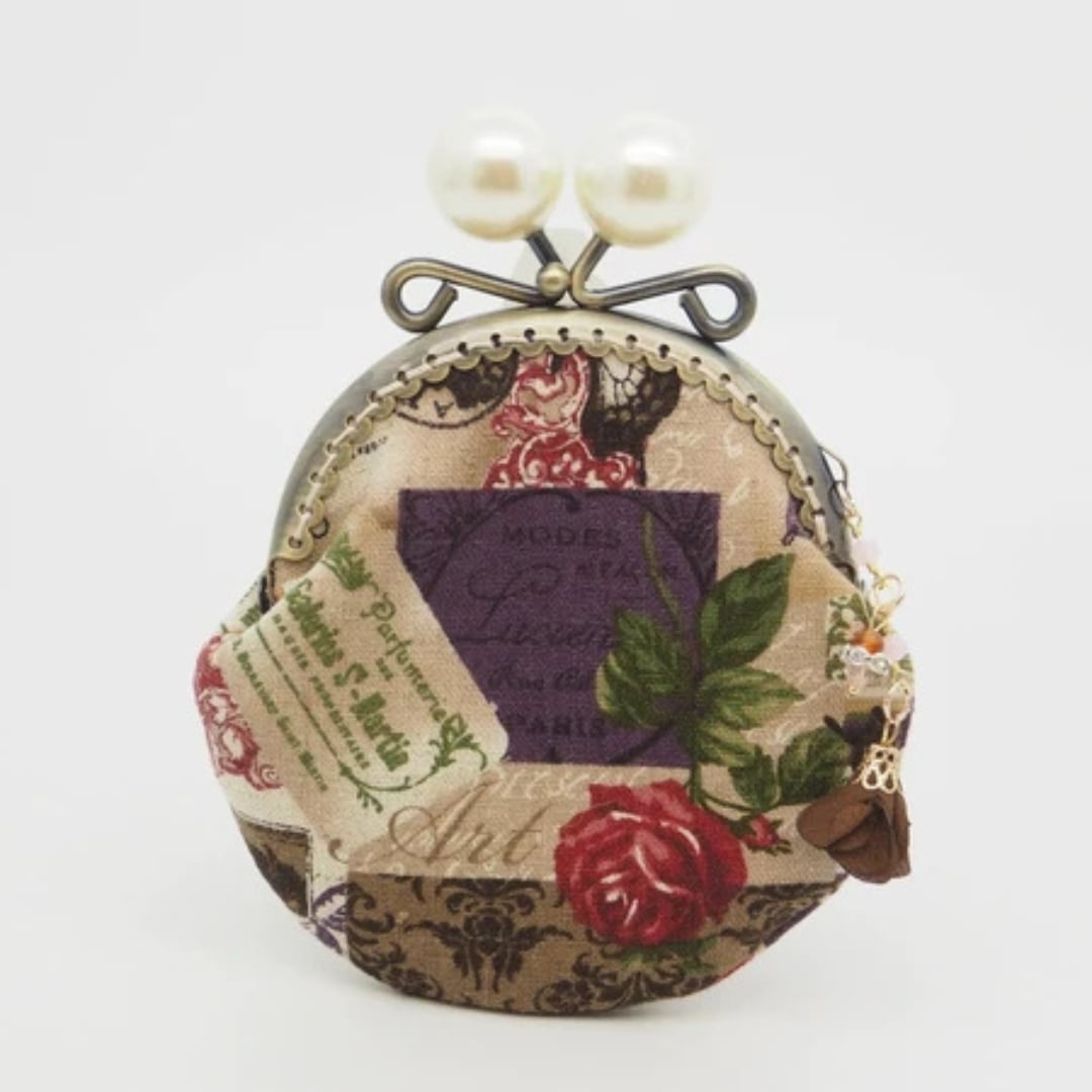 【ハンドメイド】がま口ポーチ・コインケース｜ヴィンテージコラージュ（口金8.5センチ）