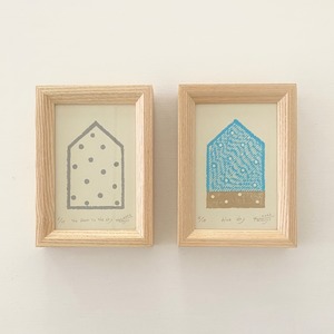 竹﨑勝代「空への扉」「青空」TAKEZAKI Katsuyo 'The door to the sky''blue sky'/woodcut print with frame