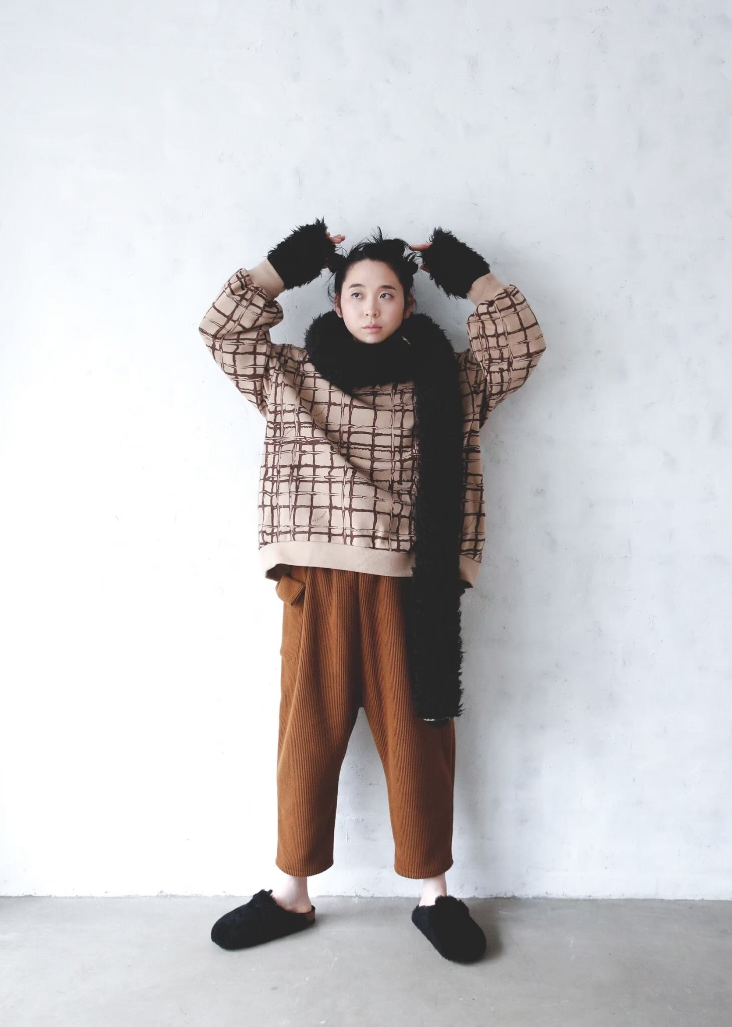 michirico】【23AW】【12】【womensS,M】Chocolate check pullover  