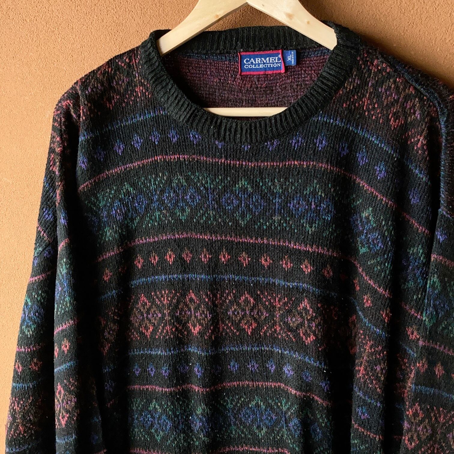 90's頃 CARMEL COLLECTION アクリル総柄ニットセーター SIZE XL【1112A16】