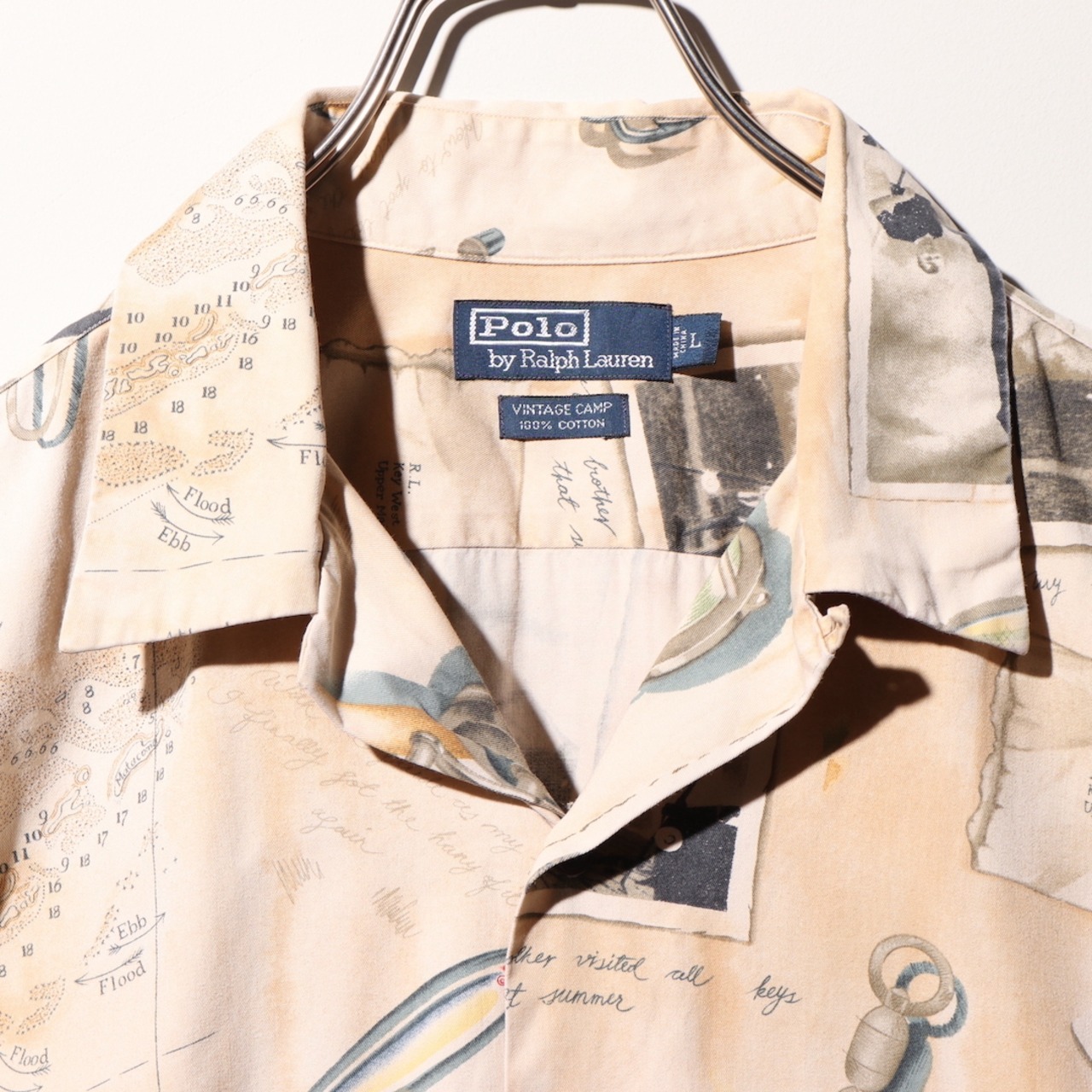 美品 L 釣り柄 Vintage Camp ポロラルフローレン 半袖開襟シャツ polo ralph lauren 総柄
