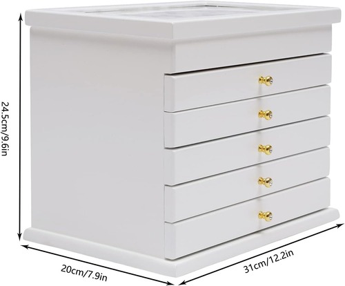 ジュエリーボックス 木製 大容量 5段 引き出し 仕切り 収納 整理 スタイリッシュ アクセサリーケース 宝石箱 インテリア 北欧 ３色 ホワイト ブラウン ライトブラン