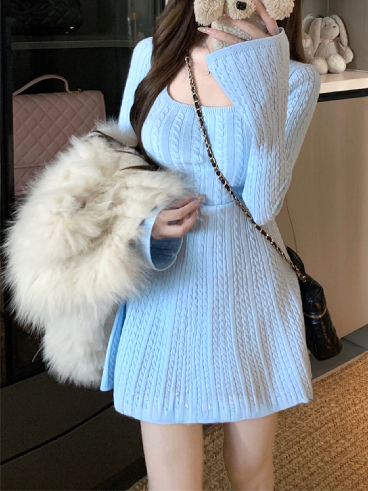 ウエストシェイプ ニットワンピース LK1803