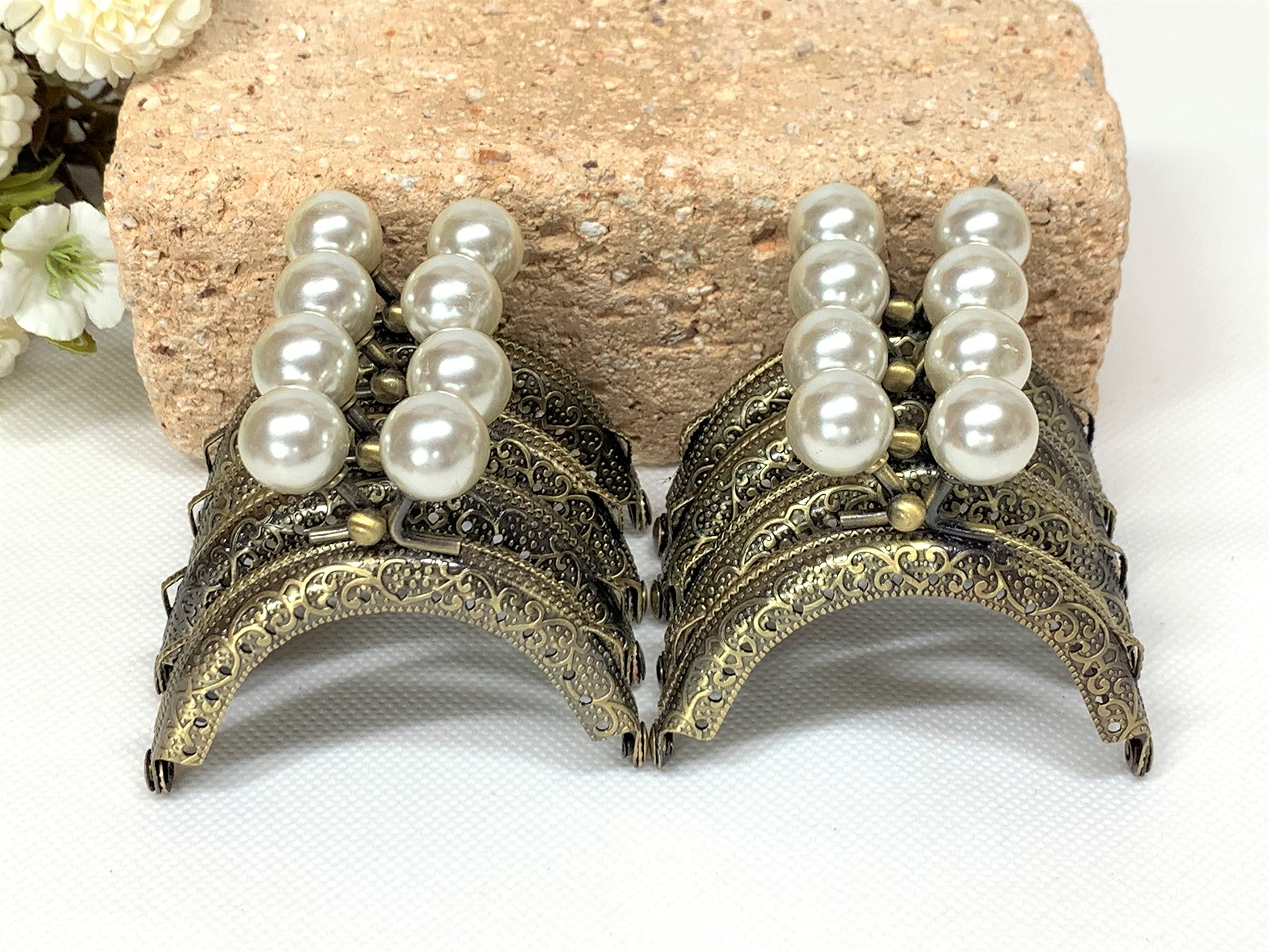 【努力特価】がま口 口金 6.5cm ミニサイズ 8個セット あめ玉 がま口 口金 丸型 縫付 ハンドメイド リメイク シルバー (アンティークゴールドxパール)
