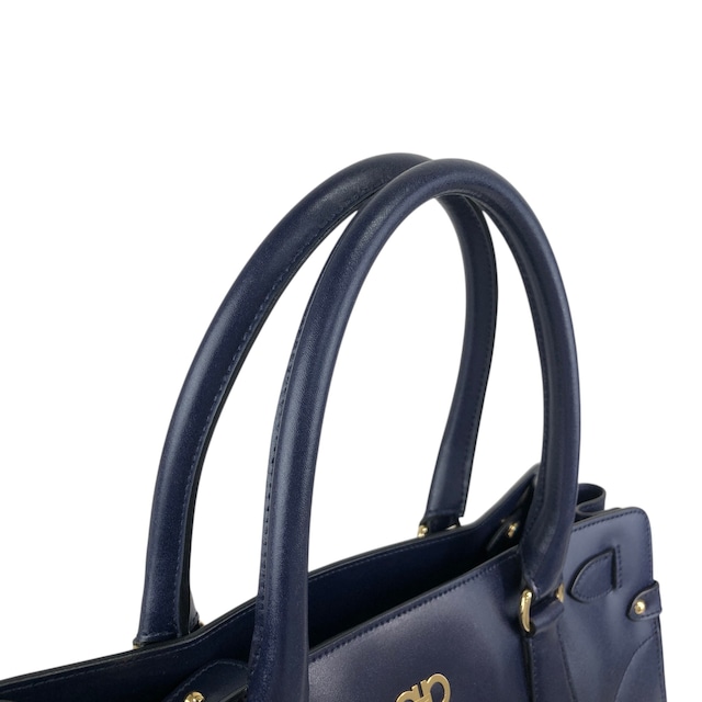 Salvatore Ferragamo サルヴァトーレ フェラガモ ハンドバッグ ネイビー ガンチーニ レザー トートバッグ vintage ヴィンテージ オールド 6faja2