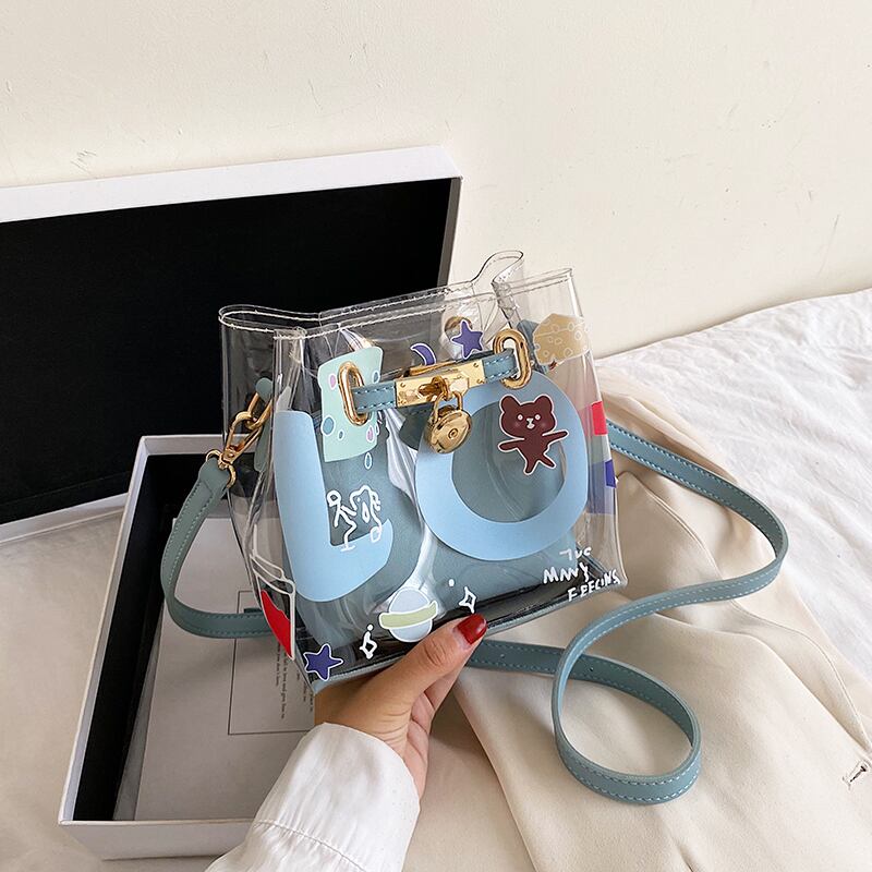 ネットレッドレディースモールバッグ2020ニューウェーブサマーファッション漫画メッセンジャーバッグワイルドインス透明バケットバッグ Tiancai_Wing_Bag3863521