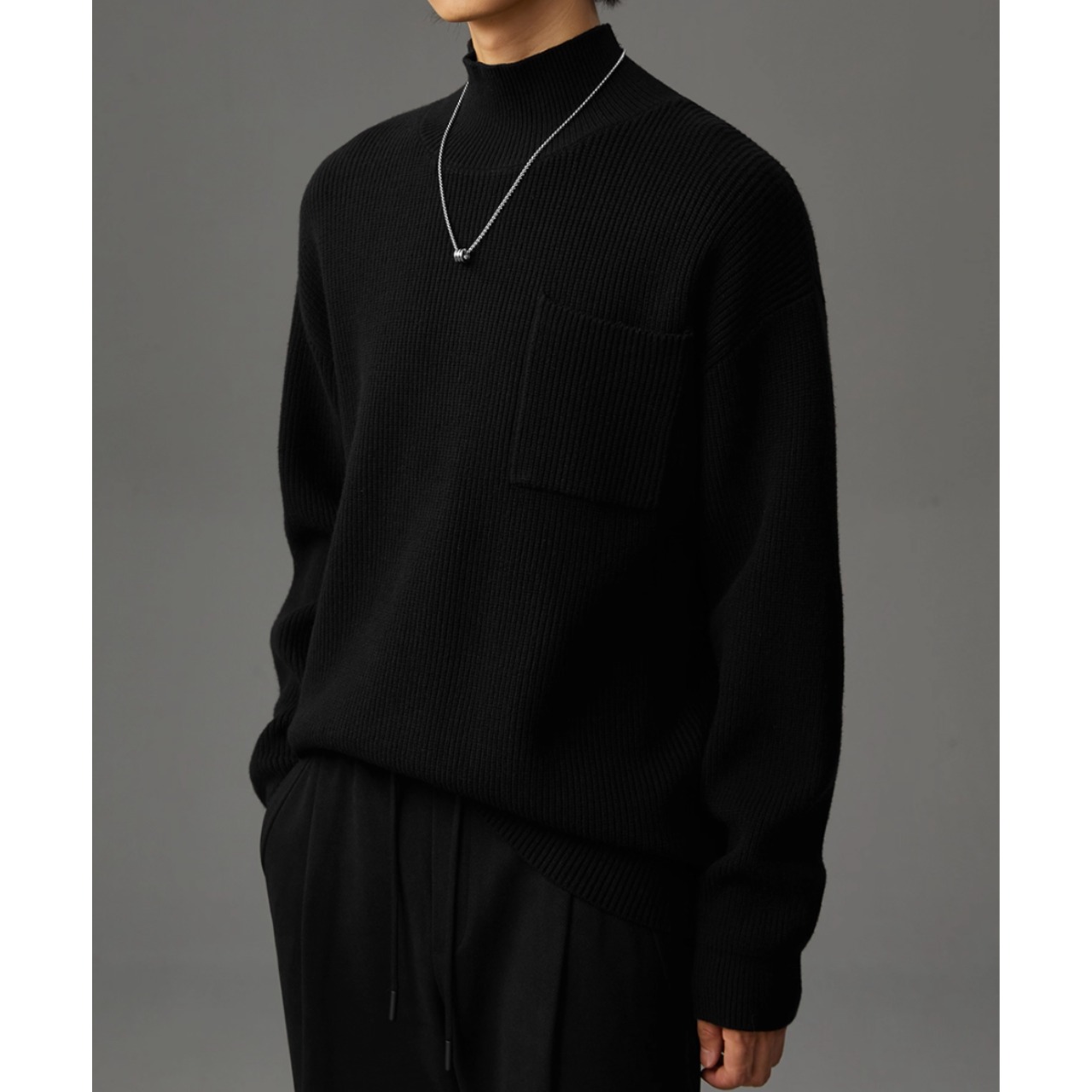 パッチポケット リブ編みニット af0050