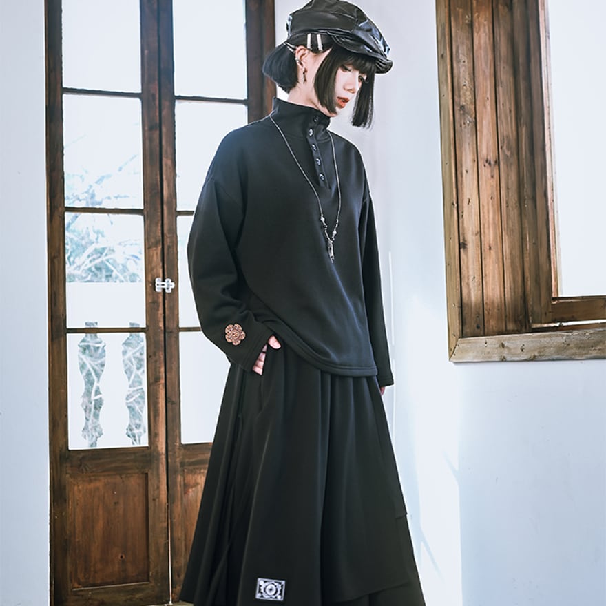 中華風 ハイネック コットン 長袖シャツ 大人ゴシック 古怪舎