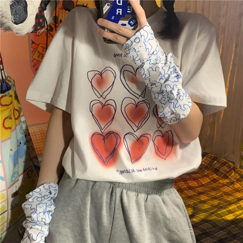 サマールーズTシャツ トップス プリントラウンドネックカジュアルショート コットン 半袖 ハーフスリーブ 夏物 Oネック ケッペル10670341073