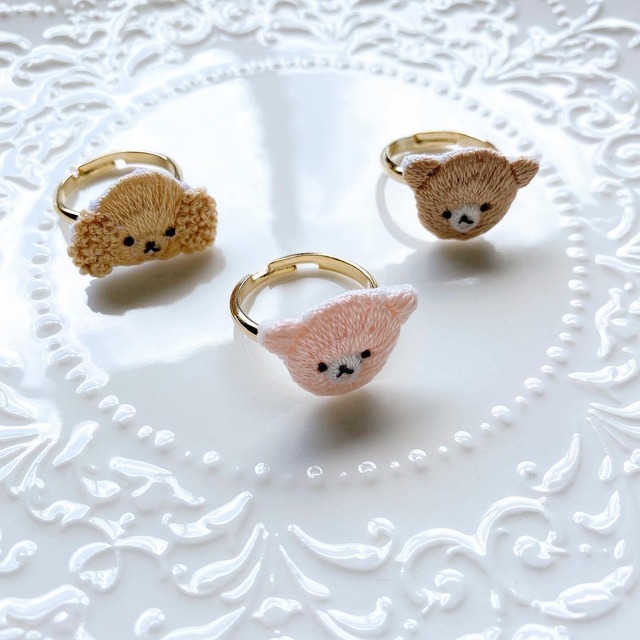 どうぶつ刺繍の指輪