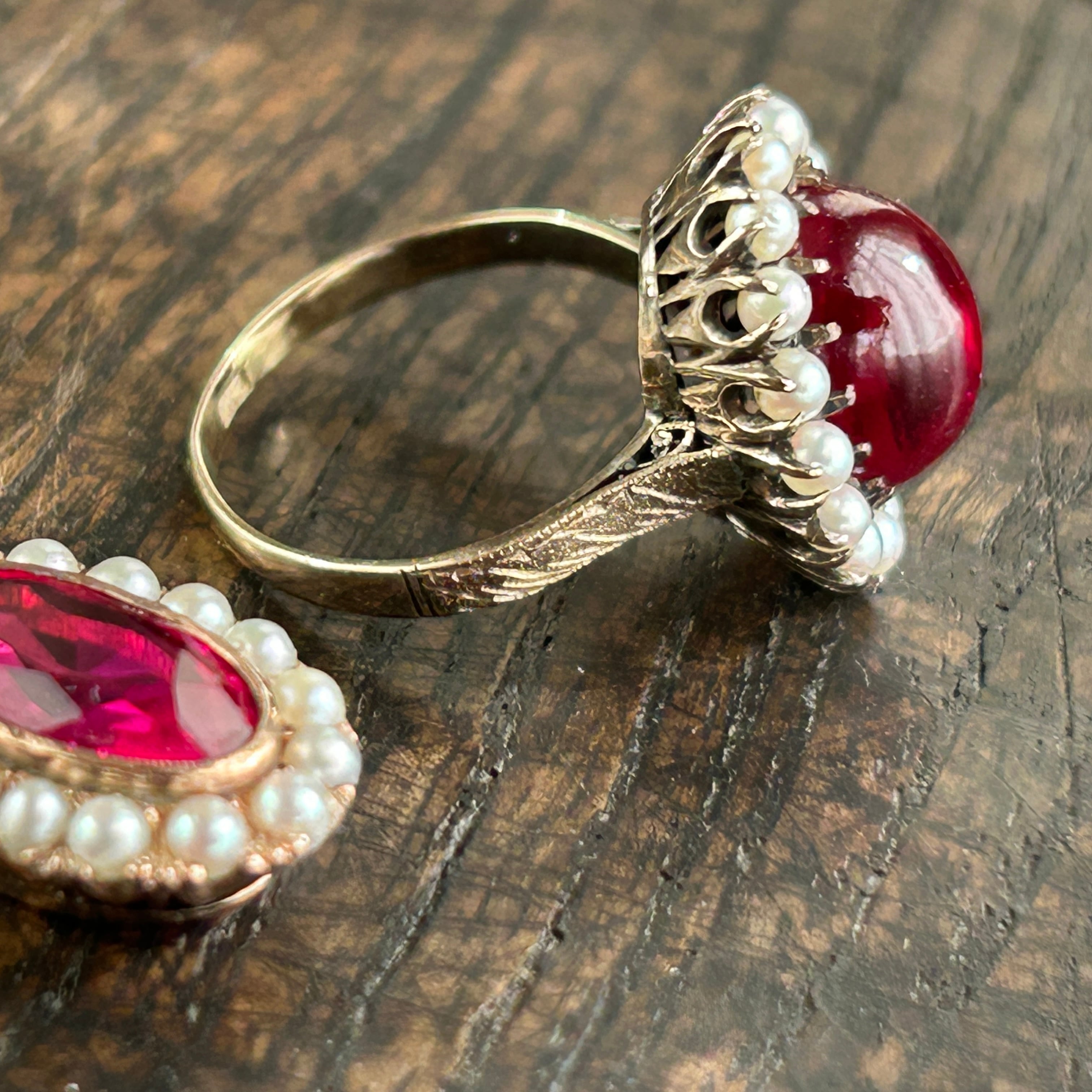 Viotage K12合成ルビーカボッションあこやベビーとりまきリング