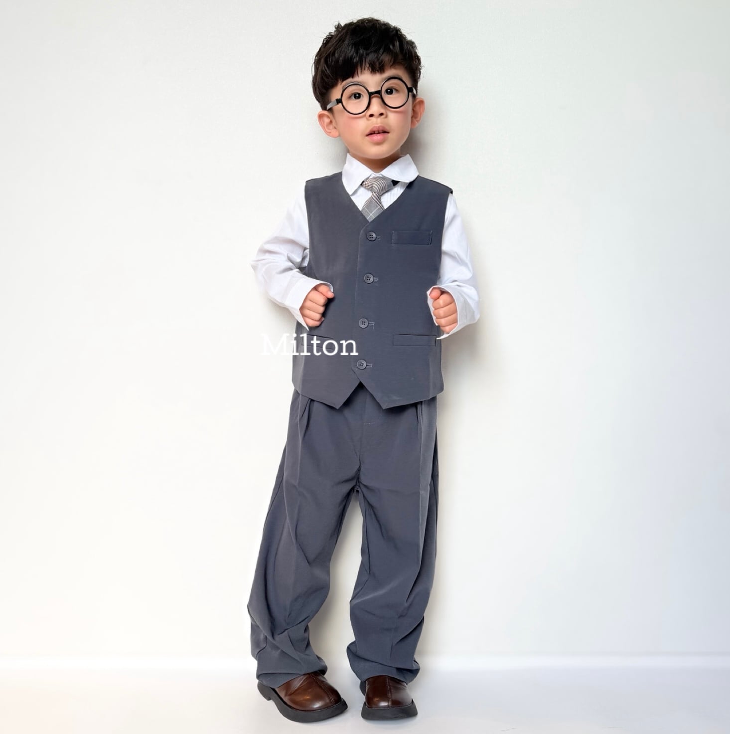 100 130 cm【グレーノーカラースーツ】男の子 スーツ ベビー キッズ
