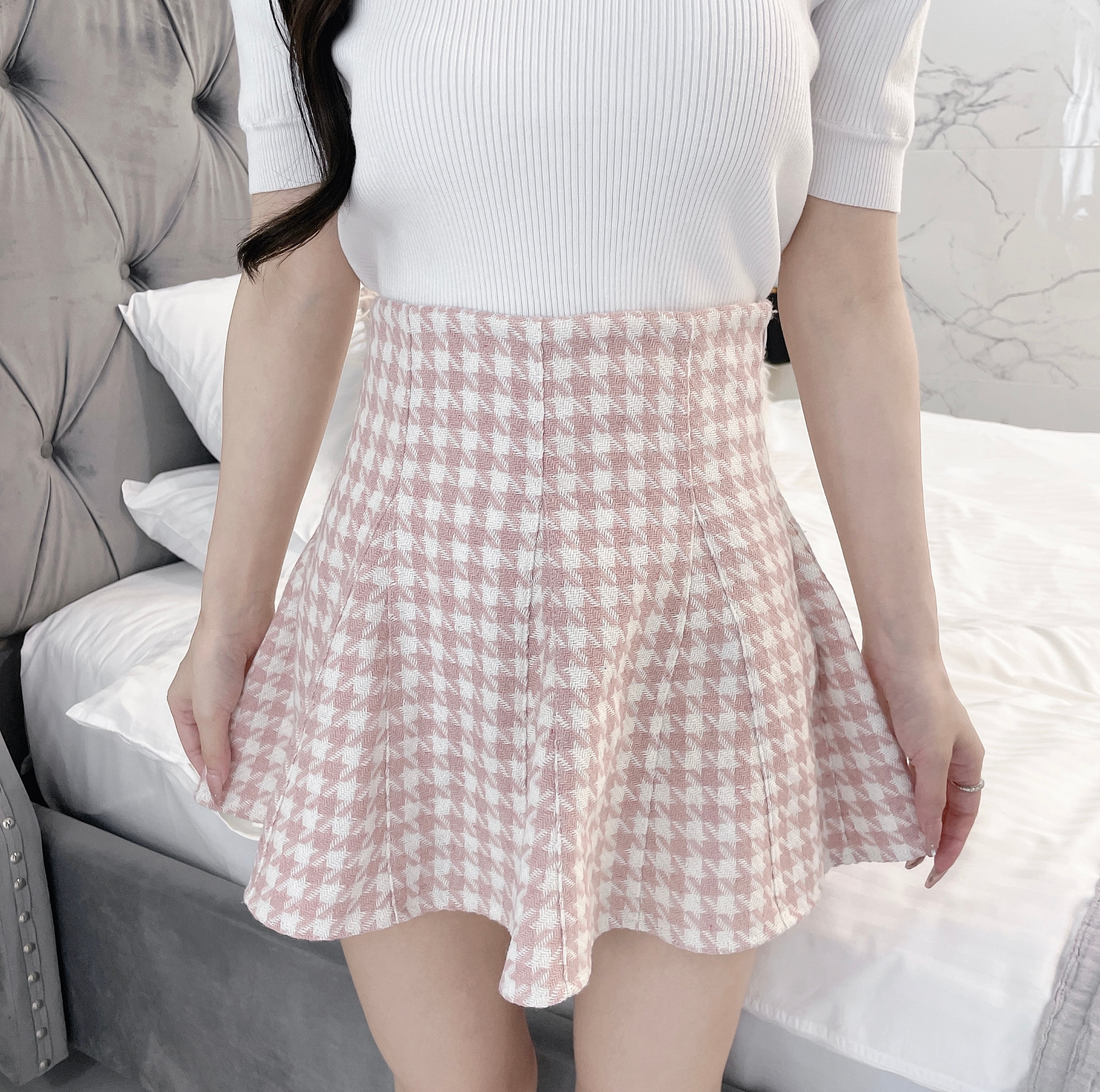 Lumignon original ♥ houndstooth high waist skirt【ピンク】 | selectshop Lumignon  powered by BASE