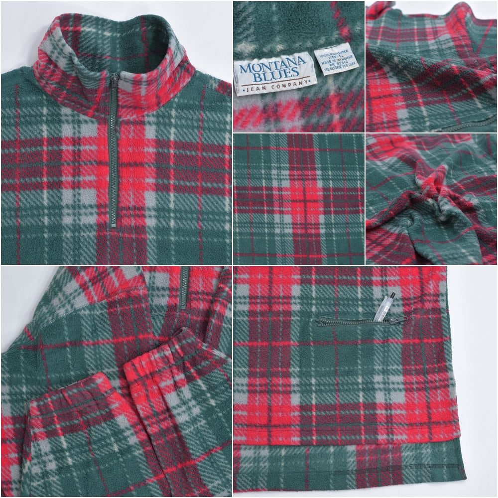90s～ MONTANA BLUES チェック プルオーバー フリースジャケット 総柄