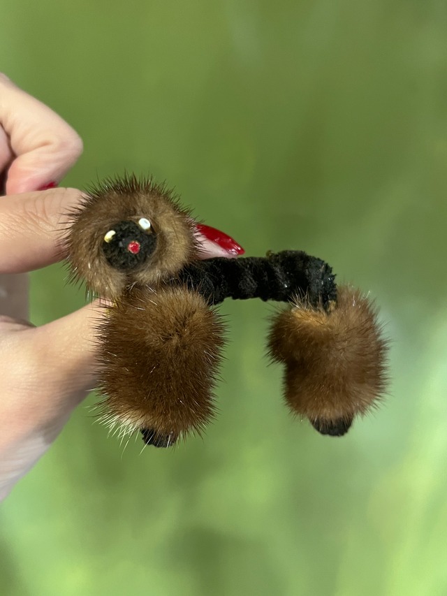 50s-60s dog × mink Velvet ribbon brooch