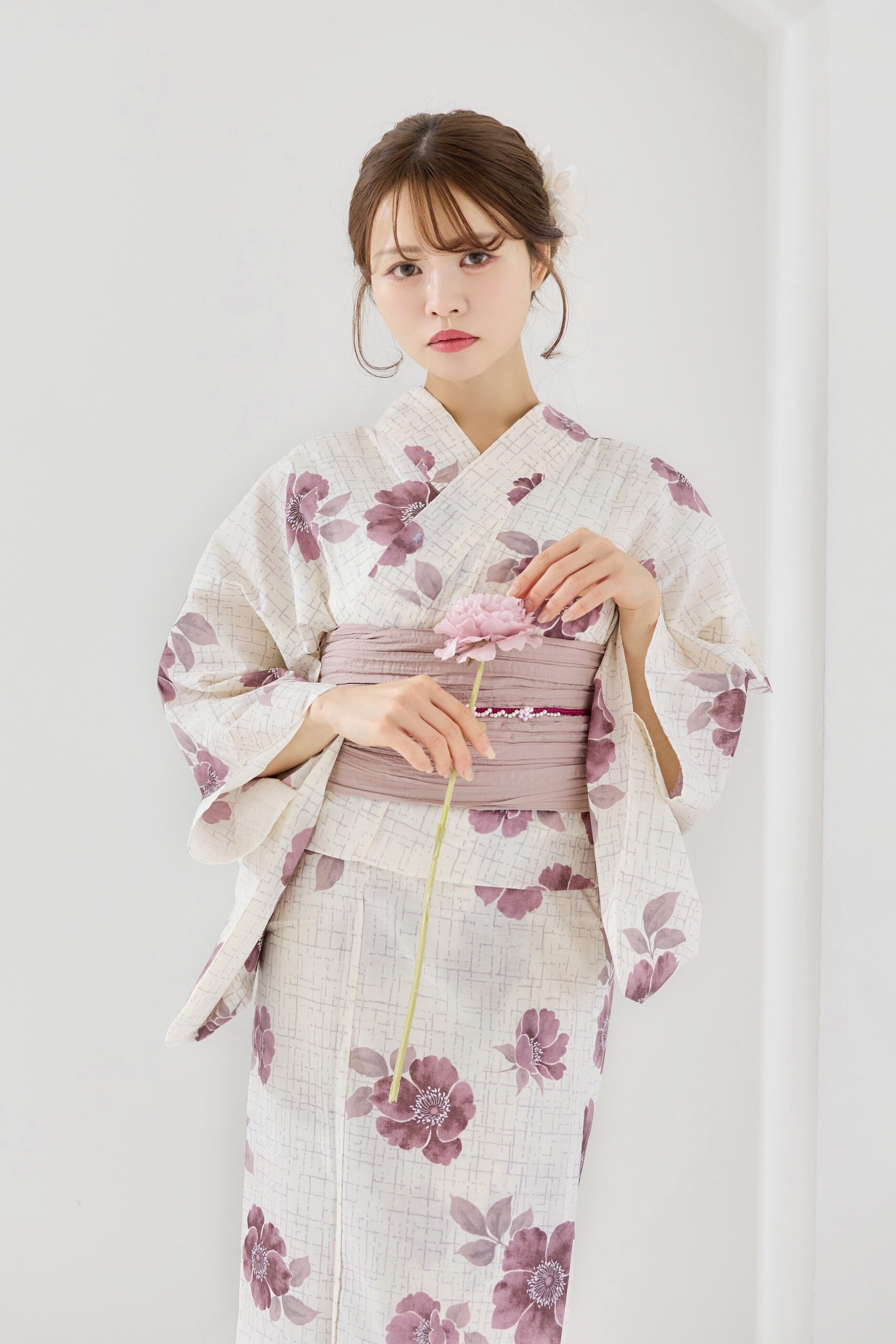 浴衣4点set 格子柄の花美人Y4-43 | ANDESIR【アンデジール