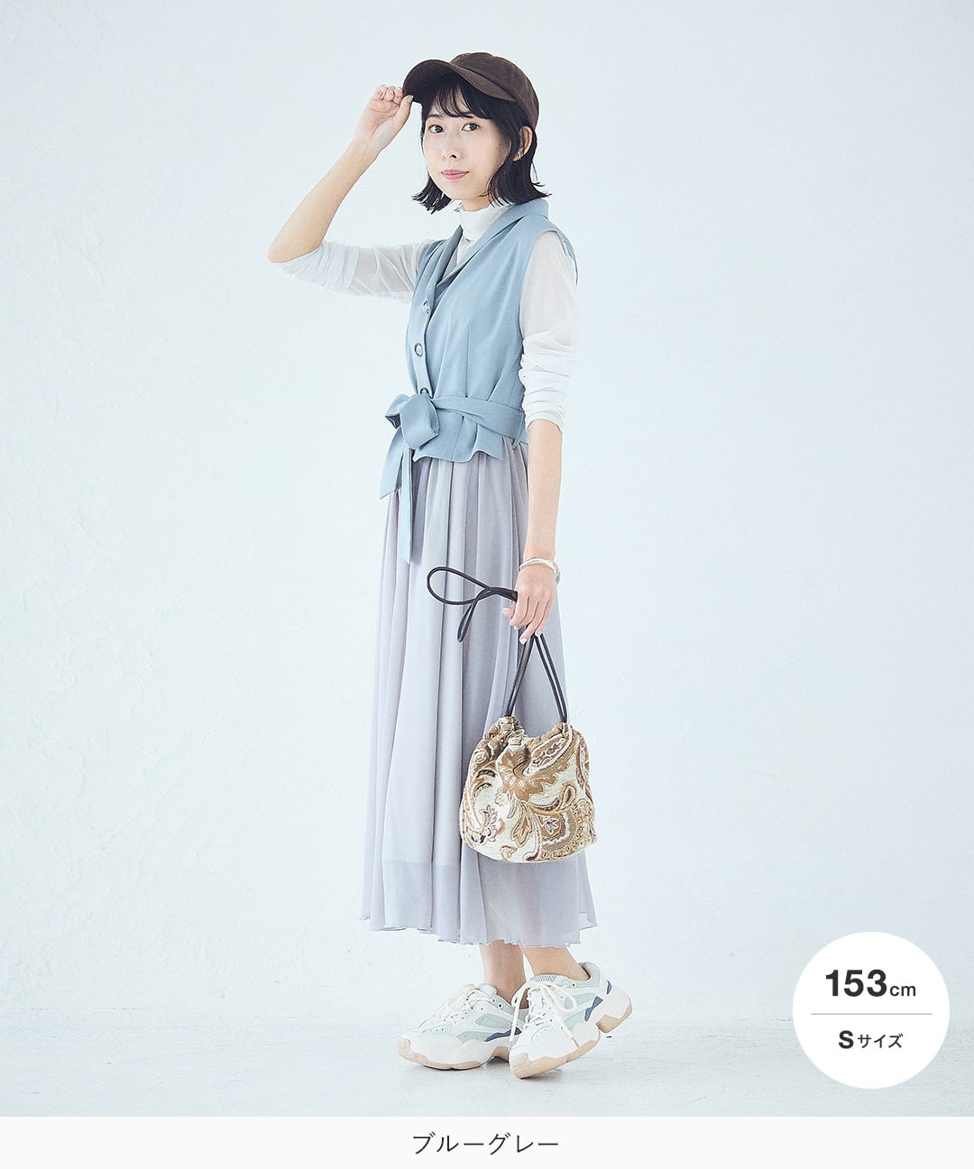 テーラードドッキングワンピース / ブルーグレー / XS-S | mim