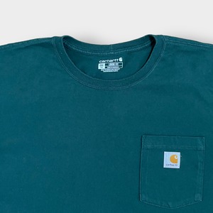 【Carhartt】2XL ビッグシルエット Tシャツ T-SHIRT ポケットTシャツ ポケT 半袖 ワンポイント カーハート ディープグリーン LOOSEFIT ゆるだぼ US古着