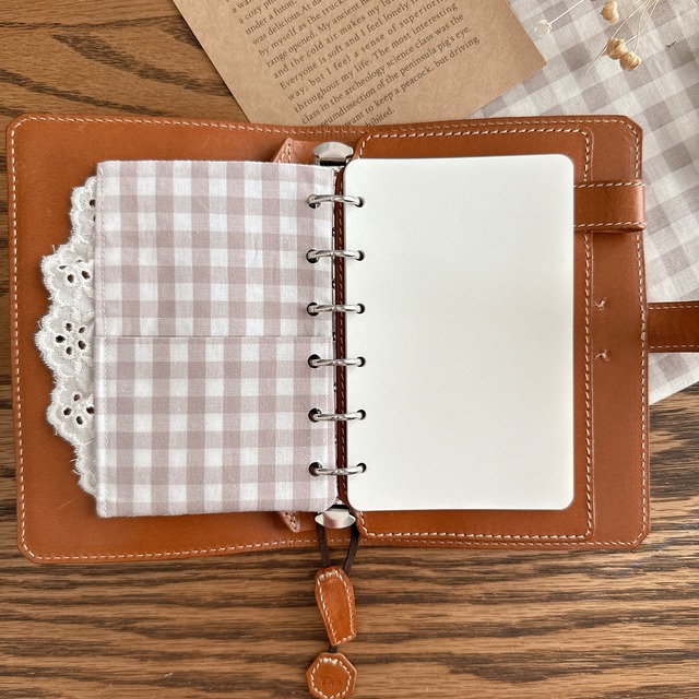 ミニ6サイズ用/ギンガムチェックのふんわりレースポケット/ナチュラルベージュ