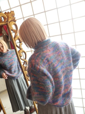 mix color mohair knit sweater【8112】