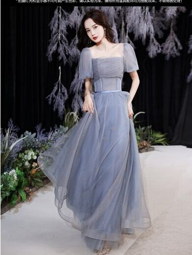 優雅なヘプバーン風 パーティードレス 高級グレー キラキラグリッター  